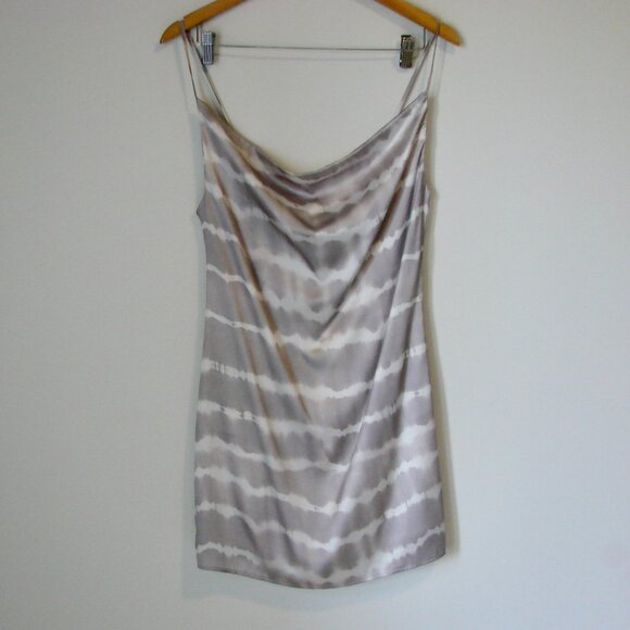 Satin Mini Slip Dress Gray White Tie Dye Sleeveless Holiday Party Medium NWT - Picture 3 of 15